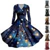 Women's Casual And Fashionable Christmas Printed Long Sleeved V-neck Sexy Dress
