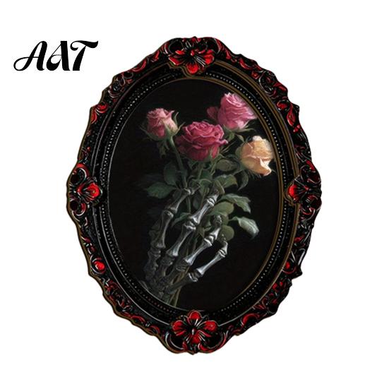 Dark Aesthetic Metal Cabinet Magnets Halloween Wooden Refrigerator Magnets, Vintage Gothic Oval Frame Fridge with Witch Indoor Theme Decorations Ghost