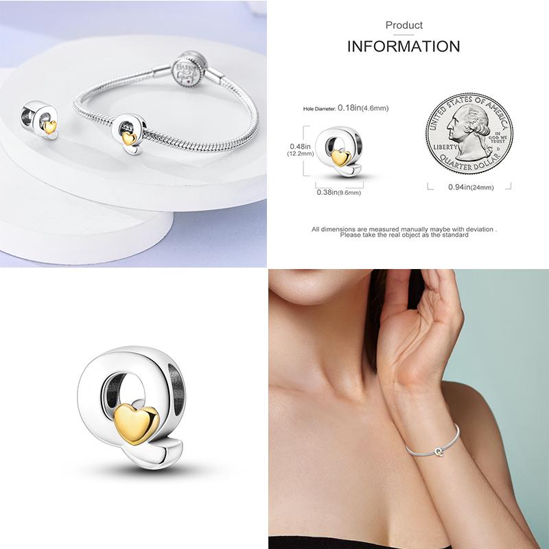 Новый 26 AZ Алфавит Бусина S925 Стерлингового Серебра Сердце ЛЮБОВЬ Письмо Шарм Подходит Оригинальный Браслет CZ Циркон Бисер Ювелирные Изделия