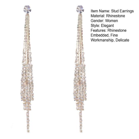 1 пара серег-гвоздиков Изящные Элегантные Темпераментные Роскошные Со стразами Кисточки Линейные Серьги Модная Бижутерия