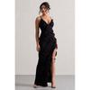 Backless Strapless Maxi Dress Women Summer V Neck Ruffles Side Slit Bodycon Party Dresses Black Red Evening Robes