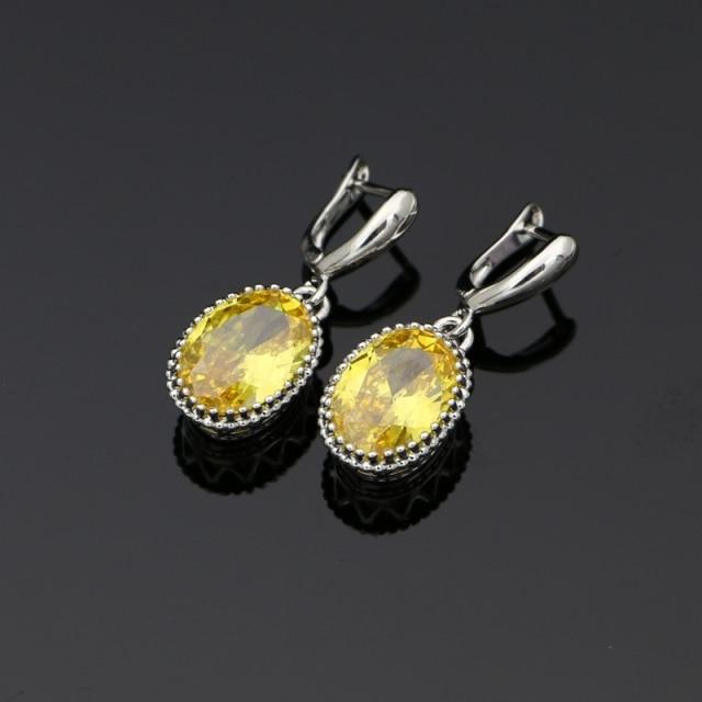 Natural Oval Mystic Rainbow Zircon Dangle Earring 925 Sterling Silver Jewelry Drop Crown Earrings For Women