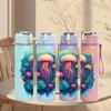 1PC Colorful Jellyfish Art 750ml Color Plastic Sports Water Bottle Leakproof Flip Straw Lid Suitable for Sports Office Home Use