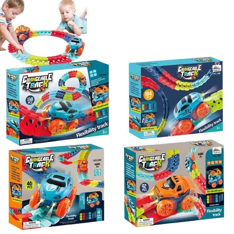 Захватывающий электрический трек для американских горок, бросающий вызов гравитации, с красочными огнями и магнитными элементами