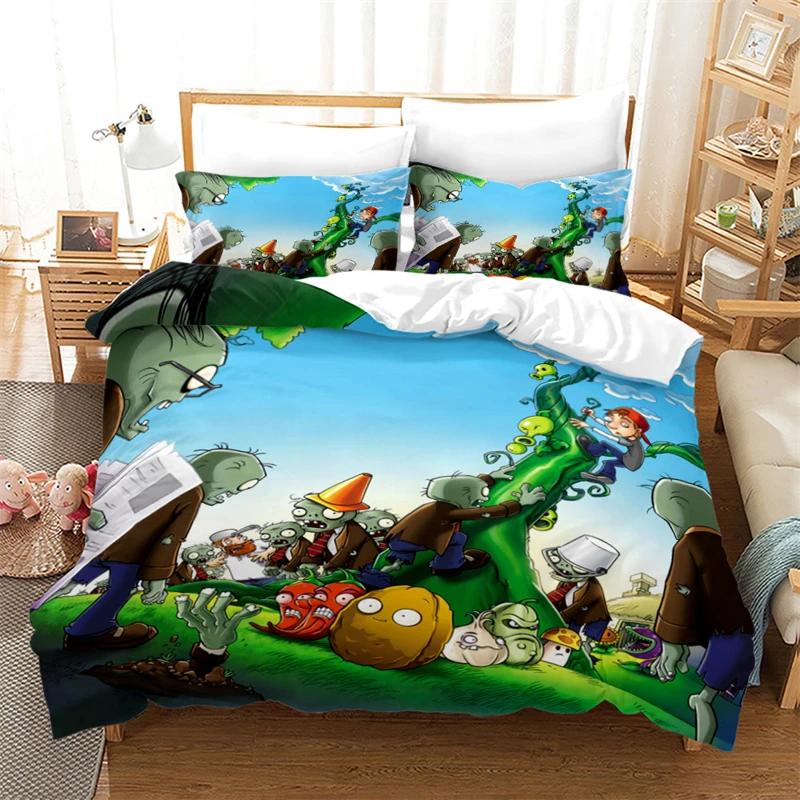 Popular Games Pattern Bedding Set 3d Plant Zombie Cartoon Duvet Cover Set with Pillowcase Single Double Queen King Bedclothes