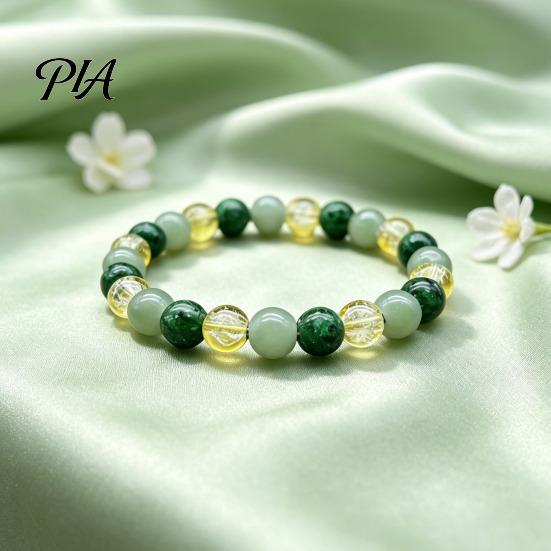 Unisex Symbolic Jewelry for Luck 8mm Faux Crystal Beaded Bracelet, Natural Stone Round Beads Healing Gemstone Bracelets Green Gemstones Stretch