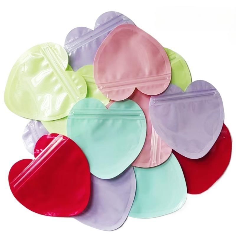 Heart Zipper Jewelry Bag Plastic Ziplock Pouch Bag for Jewelry Display Storage Candy Valentine's Day Gift Packaging Supplies