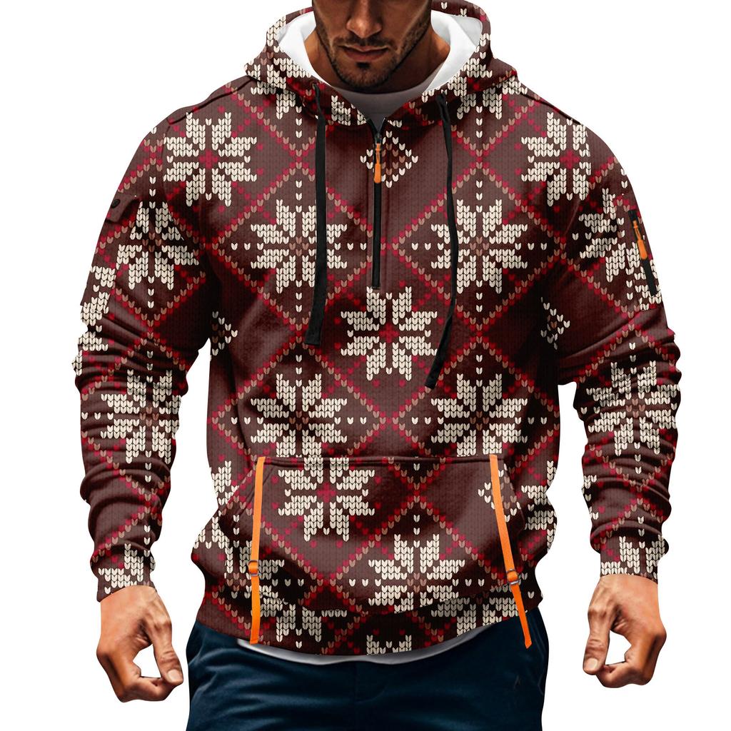 Мужская толстовка с капюшоном на молнии до середины, повседневная спортивная с рождественским принтом