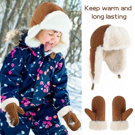 Детская зимняя шапка-перчатки с искусственным мехом, утолщенная, полная защита, термоизоляция, защита от ветра, холодная погода, катание на лыжах, катание на коньках, варежки унисекс, головной убор