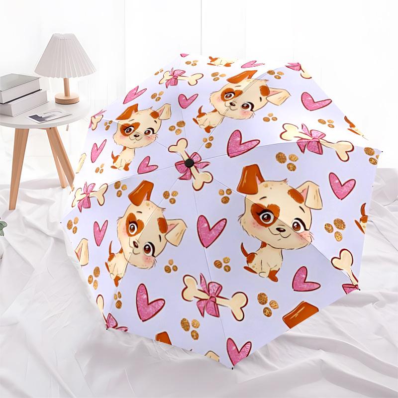 1pc Puppy Print Automatic Opening and Closing Folding Umbrella with 8 Iron Ribs - Portable, Foldable for Travel yy251124117