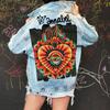 Womens Casual Denim Jacket Street Style Loose Fit Mid-Length Light Blue Coat