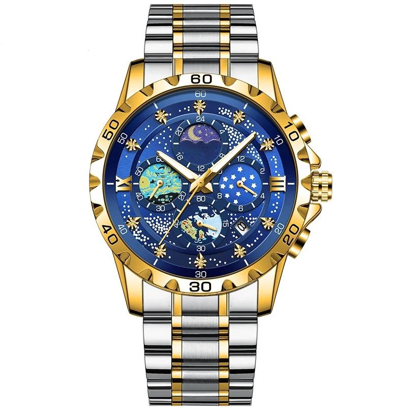Waterproof Date Quartz Watches Men Luminous Starry Sky Business Watch Wristwatch