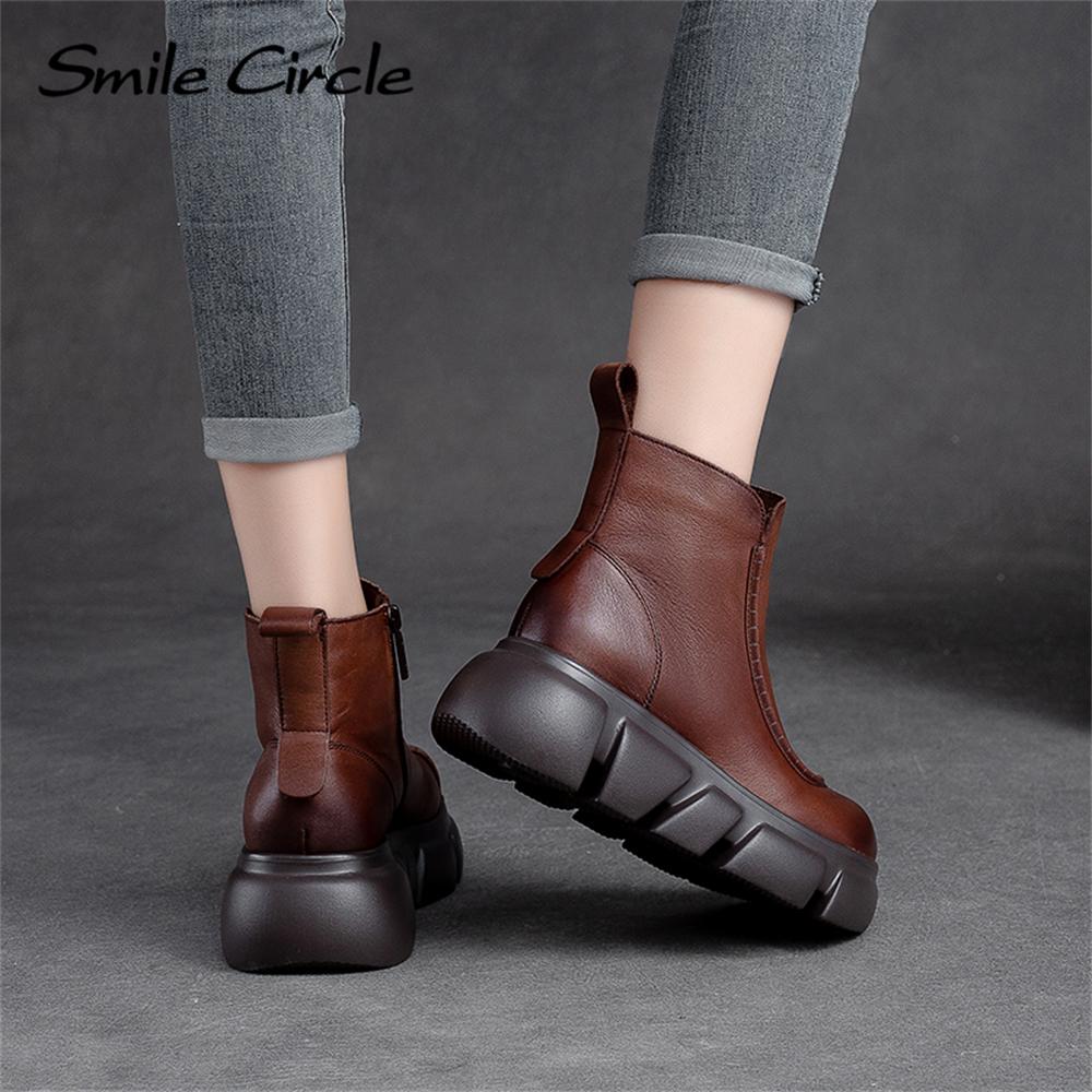 Женские ботинки из натуральной кожи, ботильоны на платформе с боковой молнией, повседневные модные ботинки на толстой подошве