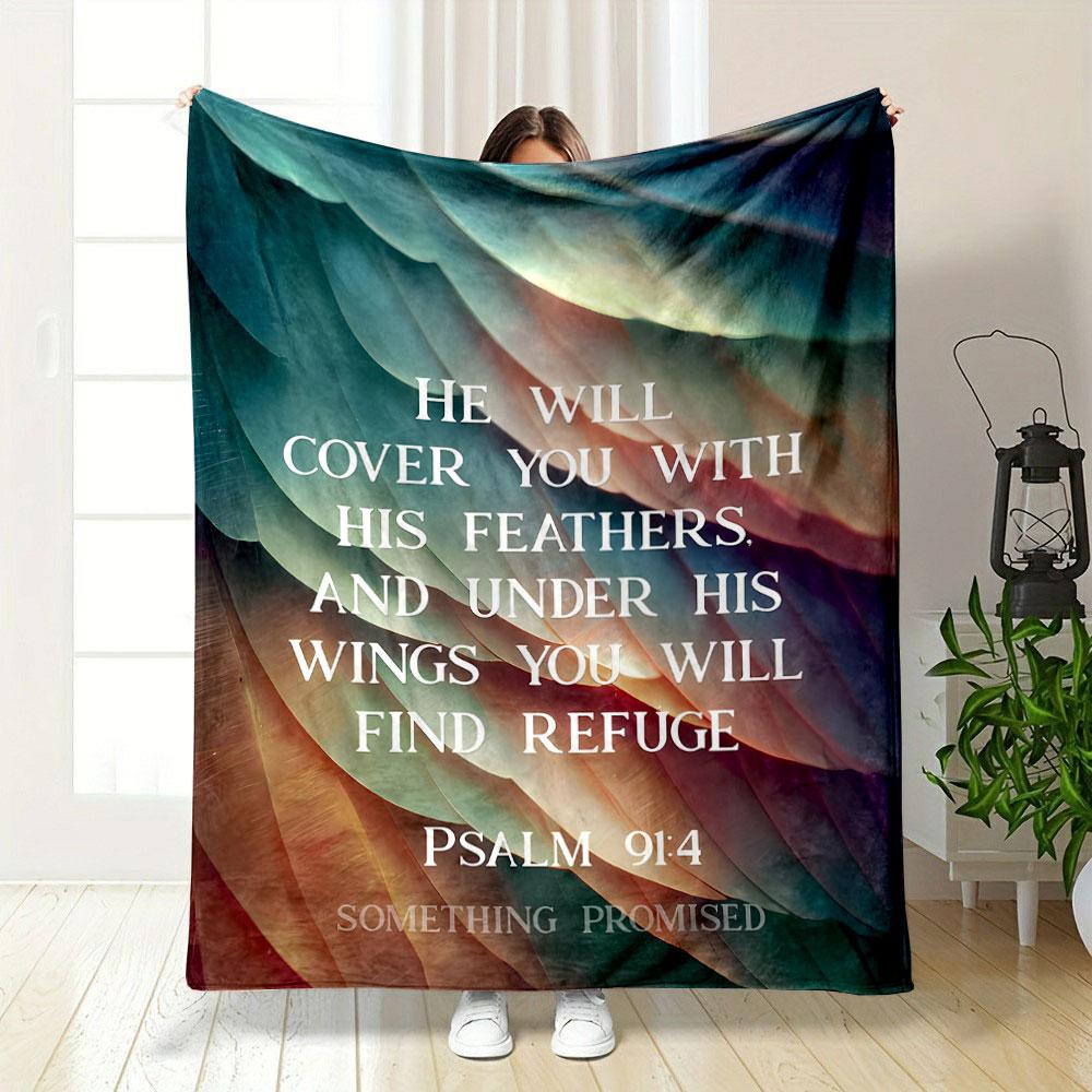 Feather Print Scripture Blanket Printed Blanket for Living Room Bed Couch lunch break Soft Cozy Blanket for Friend's festival Gift