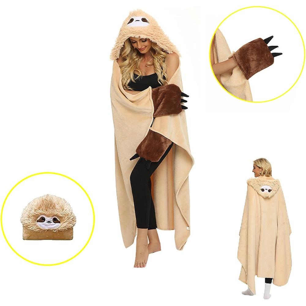 Одеяло с ленивцем, Мягкое одеяло с рукавами, Женщины, Портативное одеяло, Одеяло для дивана, Ленивец, Узоры с милыми животными, Фланель, Подарки для женщин