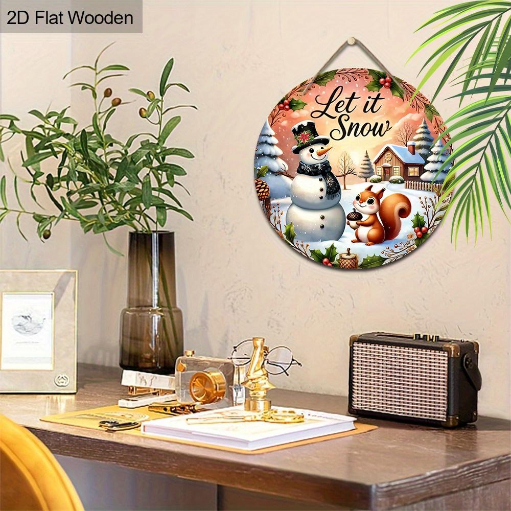 Знак рождественского украшения, подвесные украшения, 2D плоские деревянные изделия с рисунком рождественского снеговика и белки, рождественские подарки для друзей.