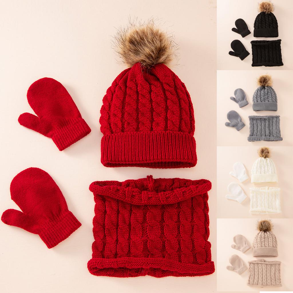 Toddler Baby Knit Hat Scarf Winter Warm Cap Gloves With Circle Loop Scarf