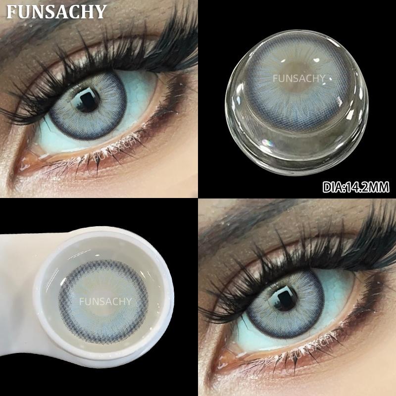 FUNSACHY 1 Pair Grey Colored Contact Lenses Natural Color Brown Lenses for Eyes Blue Cosmetics Pupil Eye Makeup Lens Yearly Use