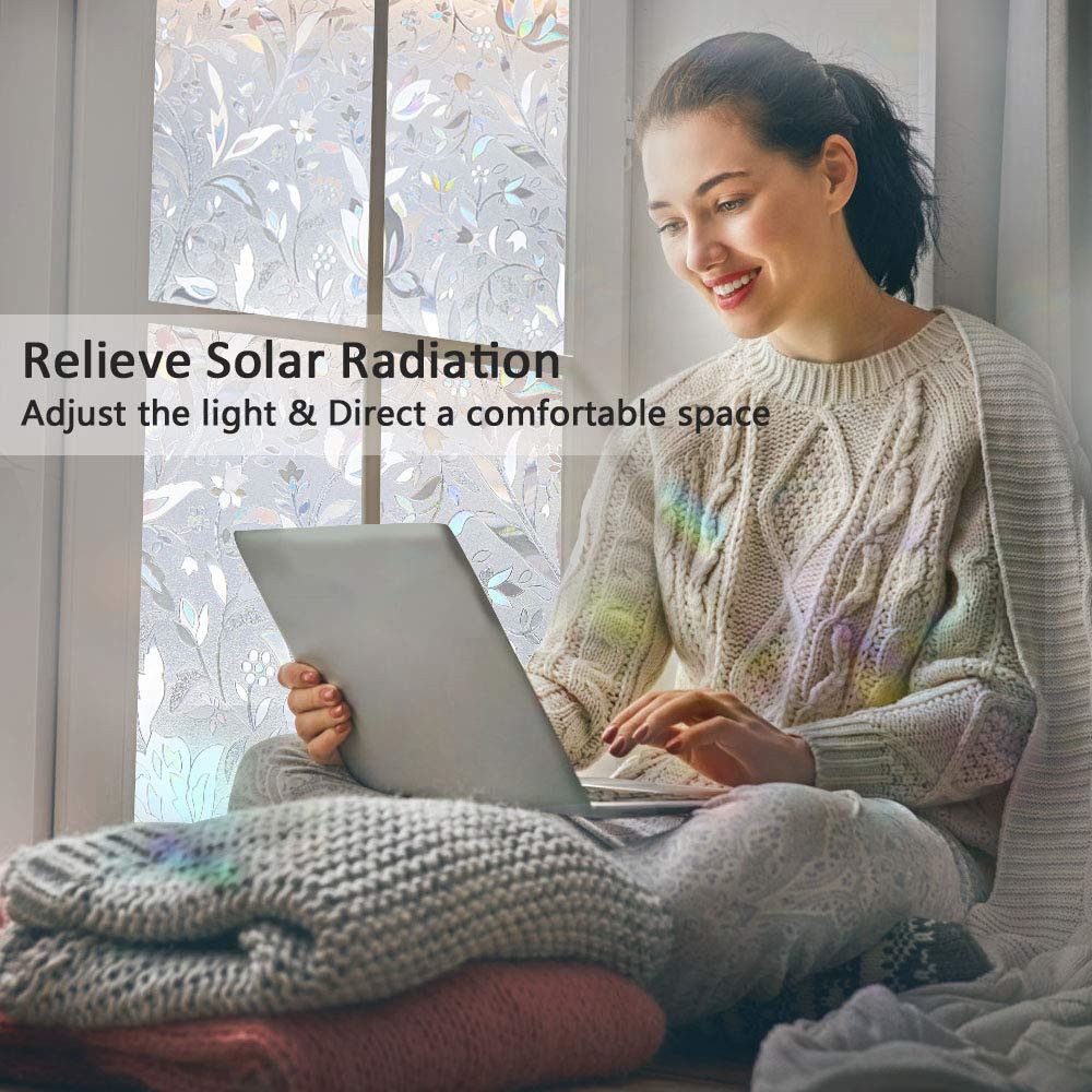 Flower Non-Adhesive Window Films Window Glass Sticker Glass Sticker 3D Static Decorative Privacy