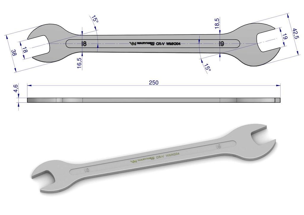 Ultra-flat wrench 18 x 19 , CrV Waryński
