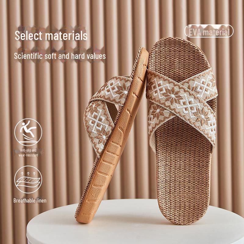 Женские льняные тапочки для дома с противоскользящим покрытием, бесплатная доставка, круглогодичные дезодорирующие тапочки для пар