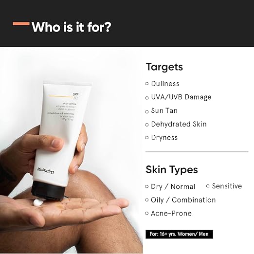 Minimalist Солнцезащитный лосьон для тела SPF 30, защита от UVA и UVB, 150 г | Широкий спектр действия PA+++, для всех типов кожи | Для мужчин и женщин