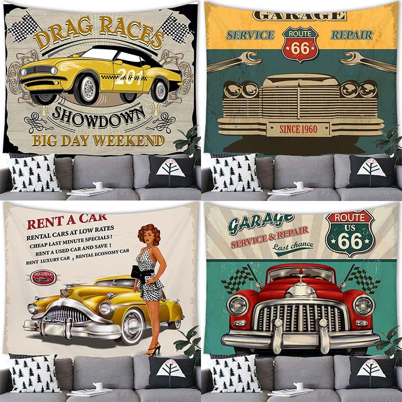 American Retro Car Tapestry Office Living Room Tapestry Home Wall Decoration Tapestry