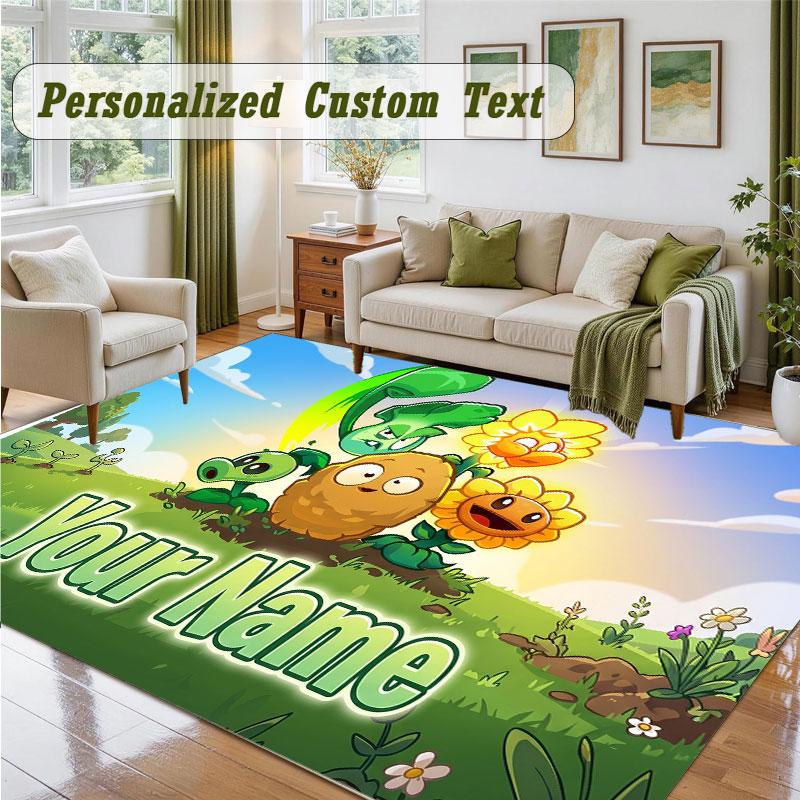 Crystal Velvet Square Rug Custom NamePlants vs. Zombie Pattern Non Slip Home Floor Decor Rug
