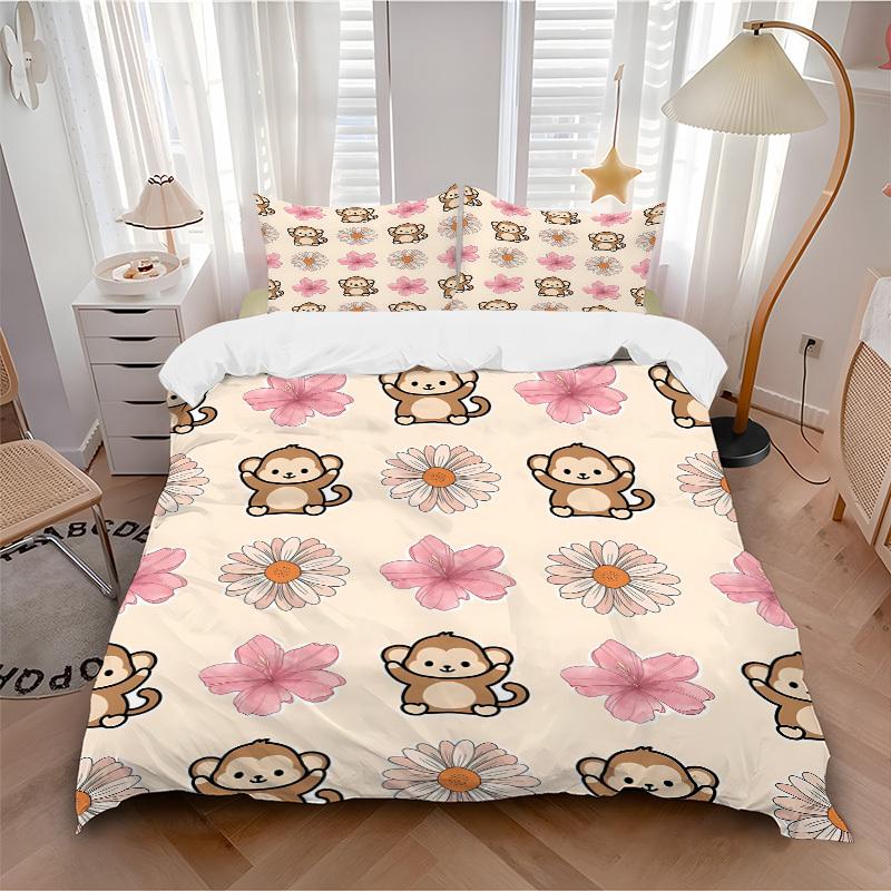 3pcs bedding set Monkey Cartoon Includes 1 Comforter + 2 Pillowcases, Without Pillow Inserts, Soft Comfortable, Lightweight Breathable011