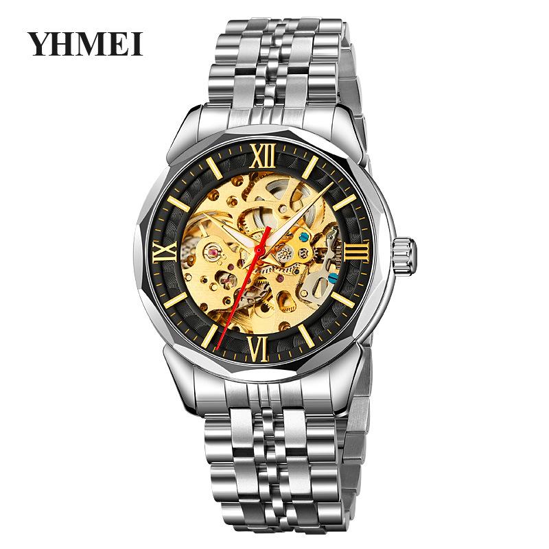 Мужские часы, механические, скелетонированные, из нержавеющей стали, водонепроницаемые, автоматические, с автоподзаводом, наручные часы в стиле стимпанк с ажурным циферблатом