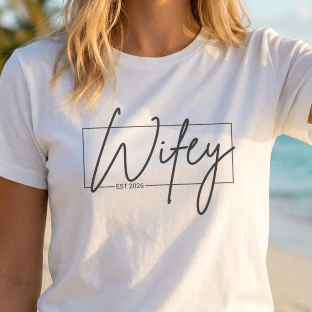 Just Married Wifey Tee, Est 2026 | Honeymoon Bride Bridal Shower T-shirt