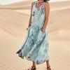 Women's Fashion Casual Solid Colour Sleeveless Cotton Linen Pocket Dress