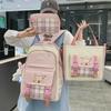 Large Capacity Plaid School Backpack Set for Girls: Korean & Japanese Style