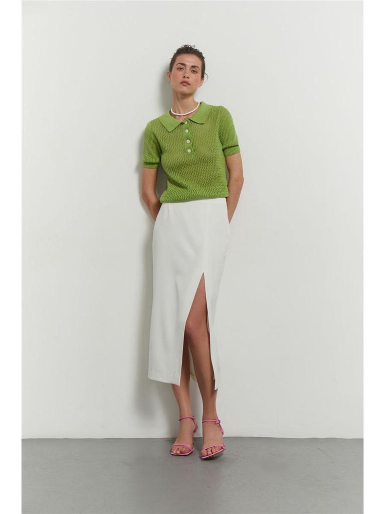 Women's 2025 Summer See-Through Short-Sleeve Knitted Top with Turn-Down Collar