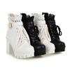 Women's Spring, Autumn and Winter Large Size Thick-heeled Lace-up British Style White High-heeled Short Boots