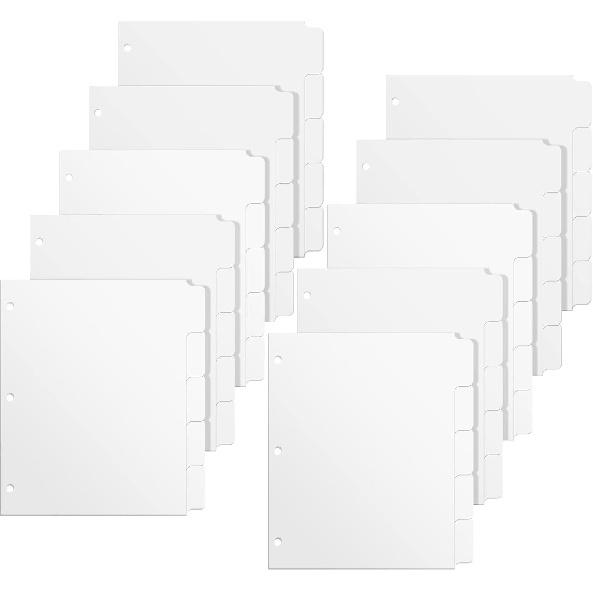 3 Ring Binder Dividers with 5-Tabs for Letter Size, 1/5 Cut, 3-Hole Punched, Write & Erase Plastic Binder Dividers Extra Durable Section Index