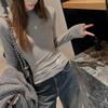 Soft Fleece-Lined Round Neck Long Sleeve Tee Women Slim Fit Korean Style Base Layer Top Fall Winter