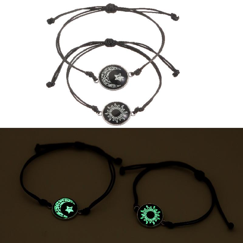 Glow in the Dark Butterfly Sun Moon Rope Bracelets for Women Couples Matching Bracelet Friendship Luminous Jewelry Adjustable