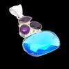 Swiss Blue Topaz, Amethyst Gemstone 925 Sterling Silver Jewelry Pendant 2.09" AH-5260