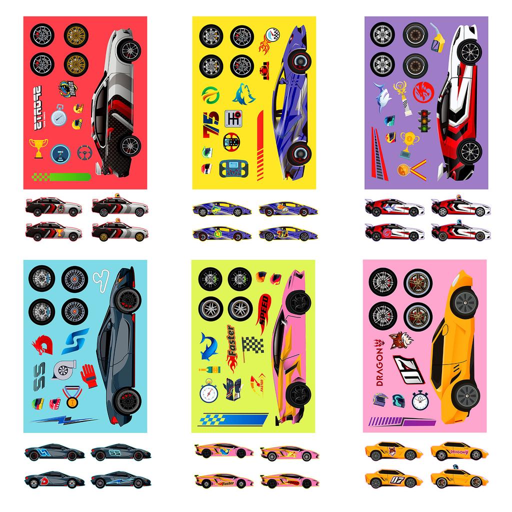 6 штук/упаковка Гоночные декоративные наклейки-пазлы для детских практических игрушек «сделай сам», наклейки с меняющимся лицом