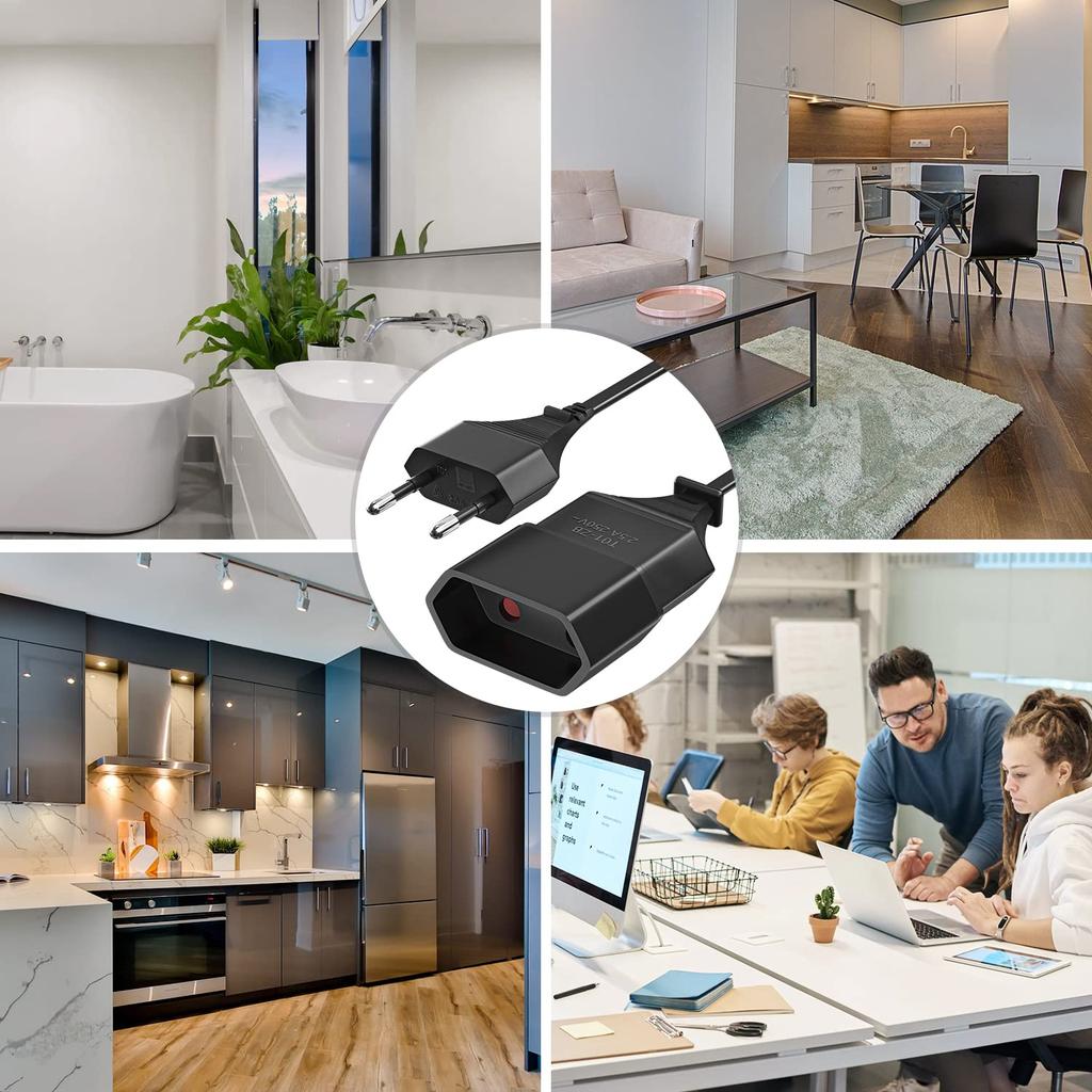 3 Pack Male Plug To Female Socket Power Extension Cord For PC Computer 0.2m Euro 2Prong Plug EU Extension Cable Black White