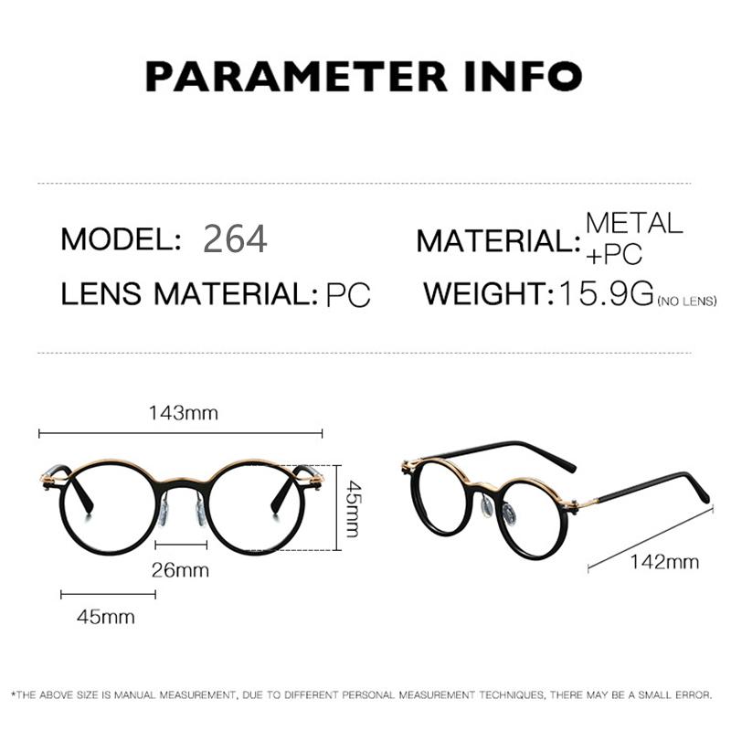 New Vintage Fashion Eyeframe Men'S And Women'S Round Frame Punk Metal Anti Blue Light Flat Glasses