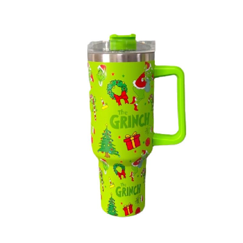 Термокружка Grinch из нержавеющей стали, 40 унций, с крышкой-поилкой и соломинкой, в современном зеленом дизайне