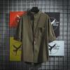 Plus Size Men's Japanese-Style Stand-Up Collar Short-Sleeve Solid Color Shirt