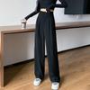 Black High-Waisted Wide Leg Slimming Straight Pants for Women