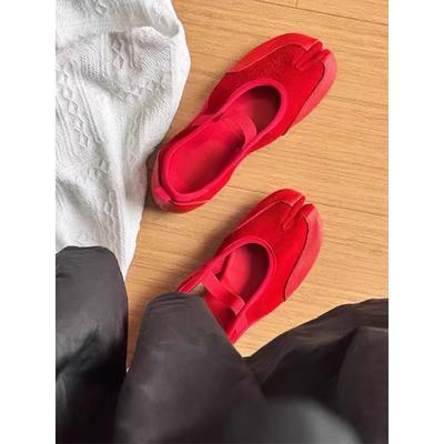 Кожа коровы~ Натуральная кожа Корейские туфли-однословки с балетным раздельным носком, плоской подошвой, неглубоким вырезом, женские эластичные туфли Мэри Джейн, женские