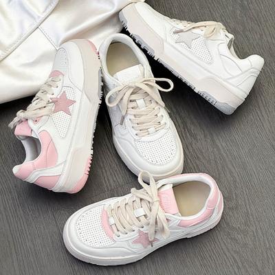 Женские кроссовки Star board 2025 весна новые ретро старый тренд женские туфли натуральная кожа толстая подошва универсальные дышащие маленькие белые кроссовки