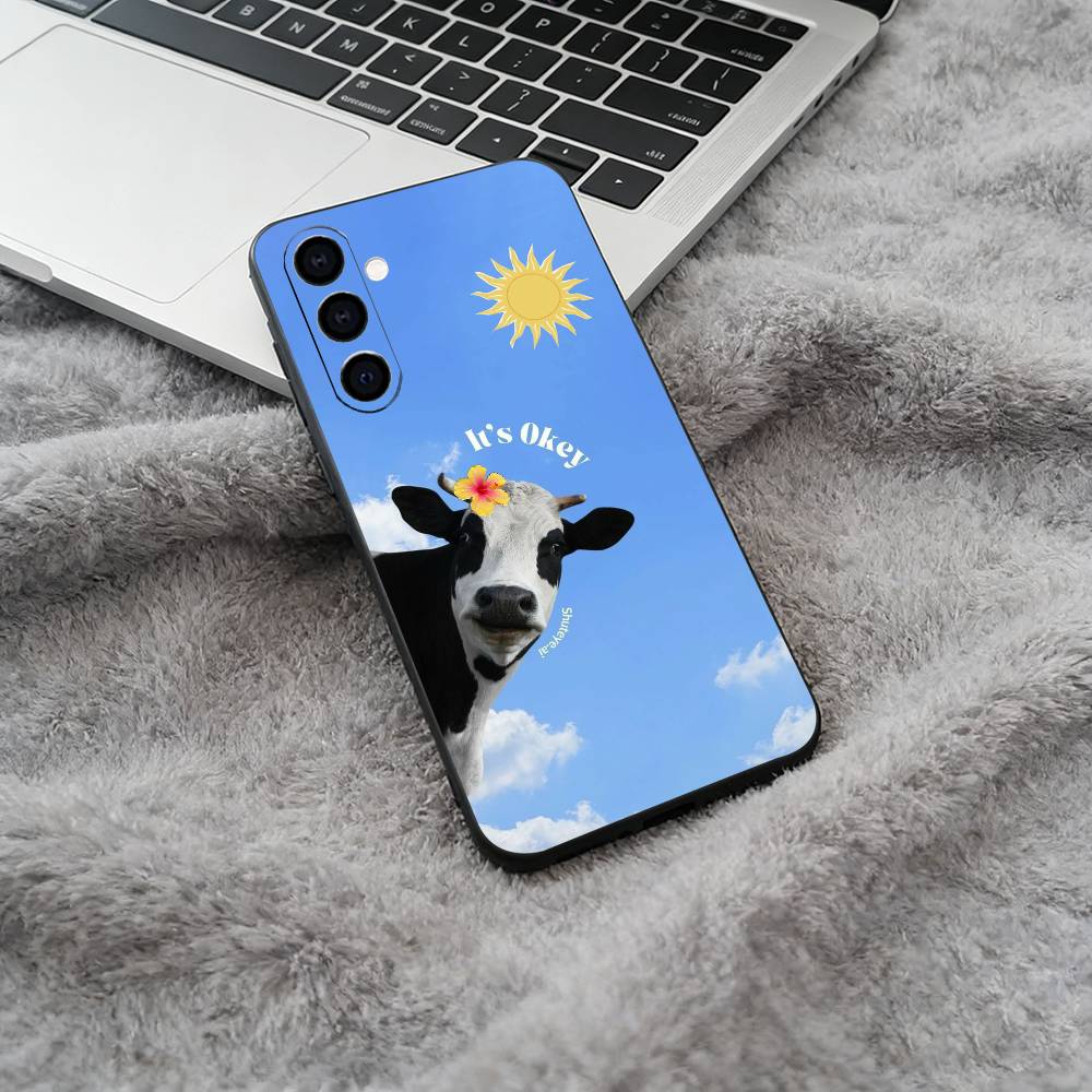 Cute and funny cow Soft Silicone phone Case for Samsung Galaxy A73/A71/A72/A70/A53/A52/A51 - Black