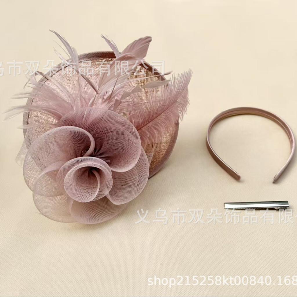 British style feather top hat European and American bridal banquet Jockey Club performance headband hair accessories linen top hat
