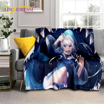 Милое одеяло с 3D рисунком Gawr Gura Hololive, мягкое одеяло для дома, спальни, кровати, дивана, пикника, путешествия, офиса, детское одеяло